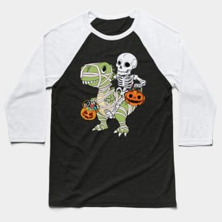 Skeleton Riding Mummy Dinosaur T Rex - Trick Rawr Treat Baseball T-Shirt